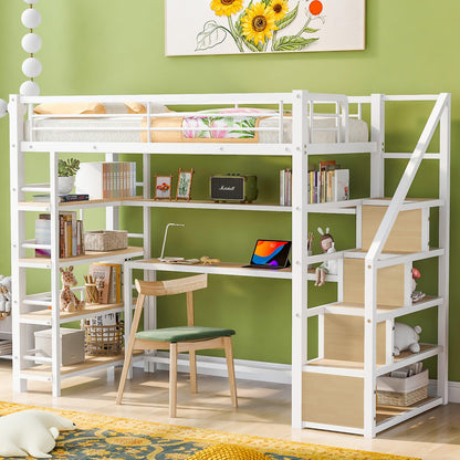 Bellemave Twin Loft Bed with Desk, Stairs, and Storage – Perfect Space-Saving Solution for Kids and Teens - WoodArtSupply