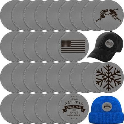 30 Pcs Blank Leather Hat Patches with Adhesive Round Laserable Leatherette Patch Brown Faux Leather Patches Glowforge Laser Supplies for Hats,