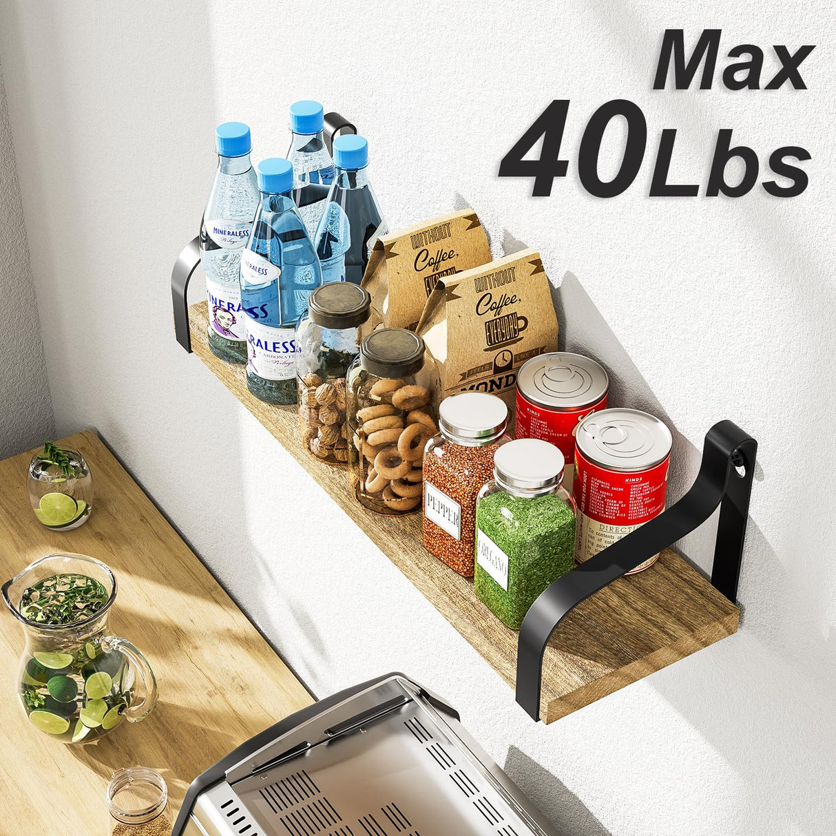 Love-KANKEI Floating Shelves Wall Mounted Set of 3, Rustic Wood Wall Storage Shelves for Bedroom, Living Room, Bathroom, Kitchen, Office and More Love-KANKEI