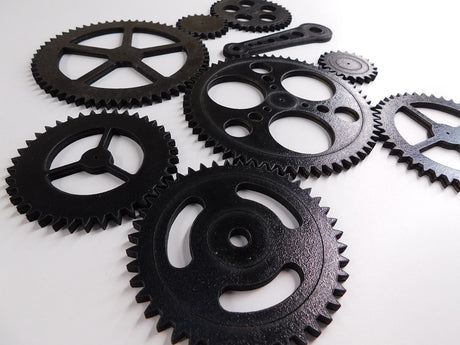 Steampunk Gears Wall Decor - Eight Gears, Two Push Rods - 10 Pieces - Free Shipping - Wood Gears Generic