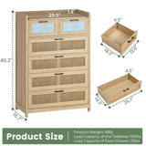 AOGLLATI 6 Drawer Dresser for Bedroom, Natural Rattan Wood Dressers with Led Light, Tall Dressers & Chests of Drawers, Bedroom Closet Dresser for AOGLLATI