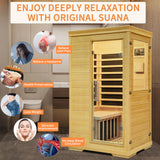 Zugoni 1 Person Mini Far Infrared Sauna Room, Wood Side-Opening Indoor Sauna Low EMF 5 Heating Panels 1050W Infrared Therapy for Personal Wooden Dry Zugoni