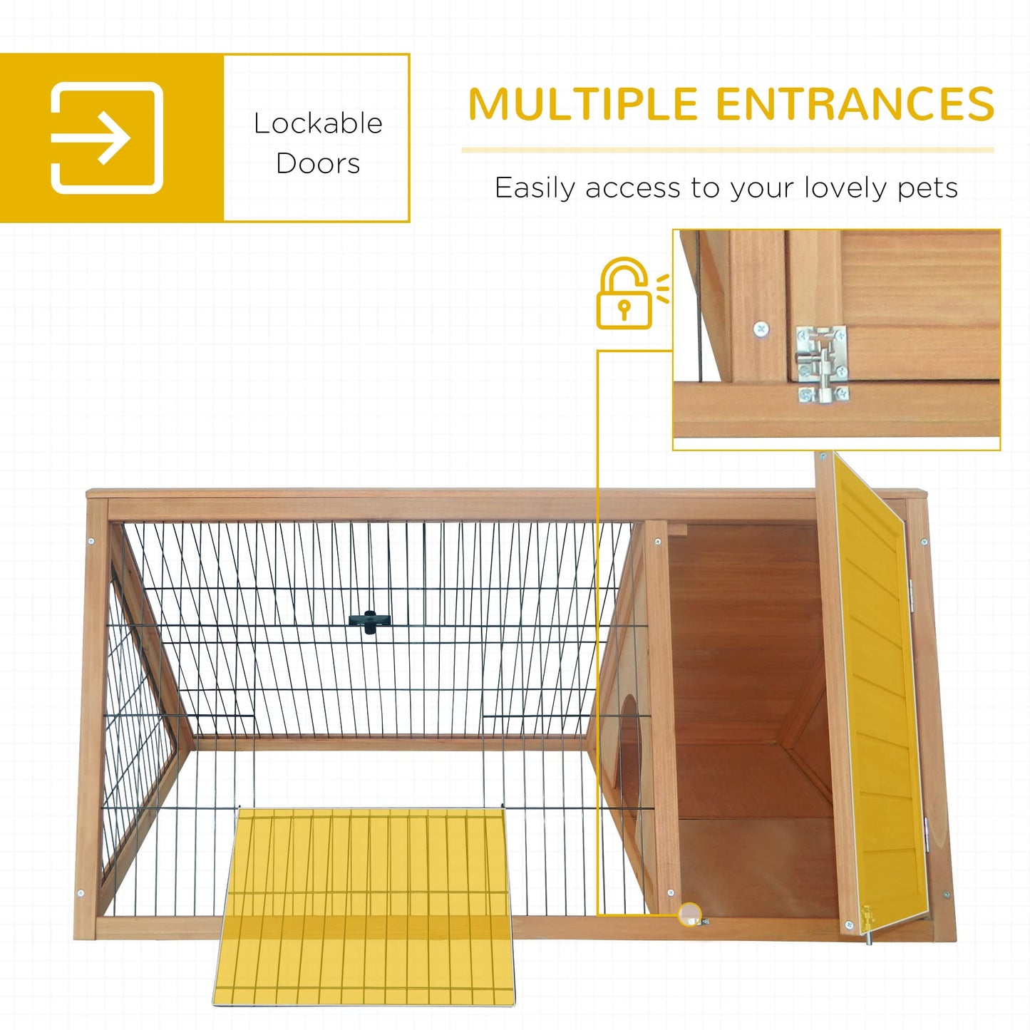 PawHut Outdoor Triangular Wooden Bunny Rabbit Hutch/Guinea Pig House with Run - WoodArtSupply