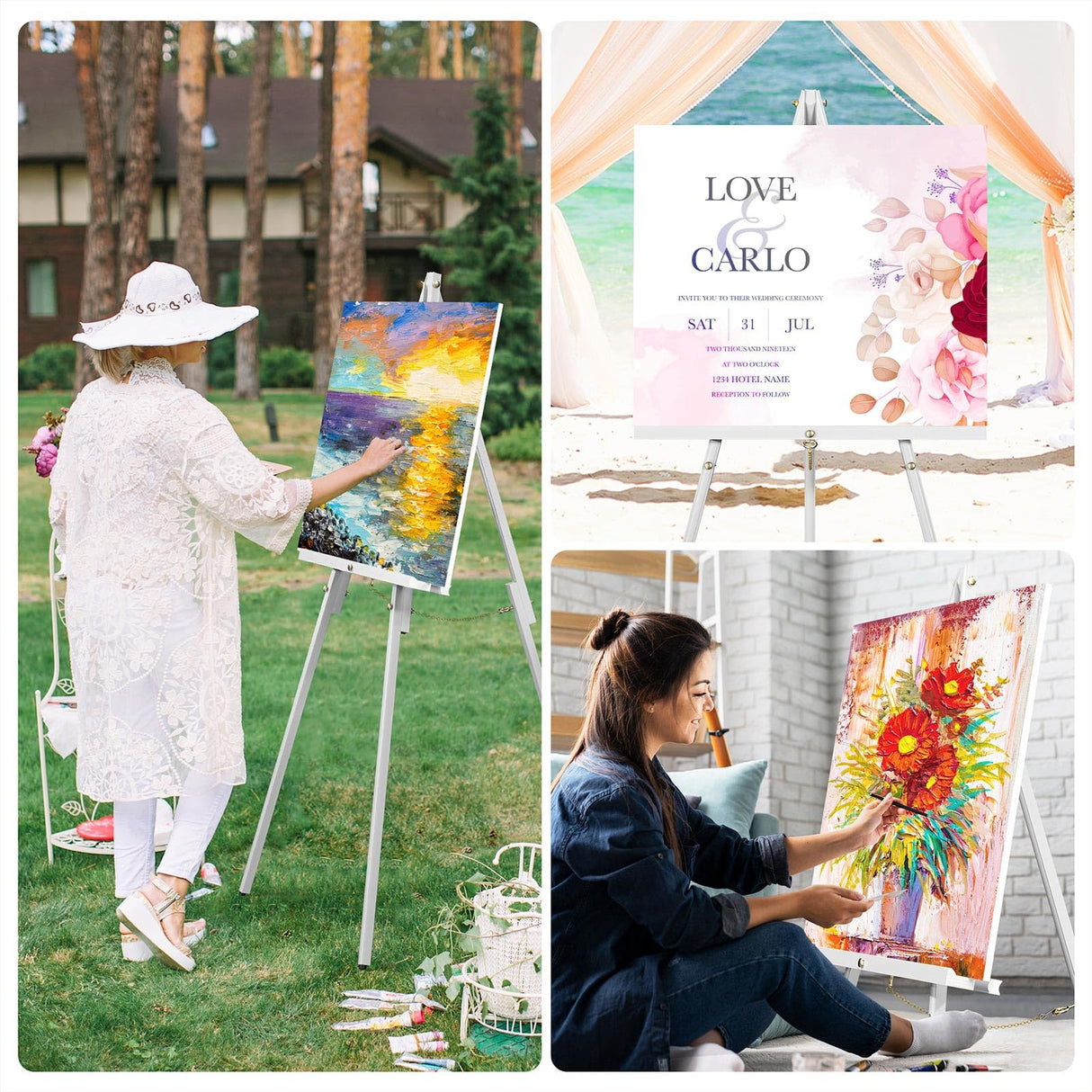 abitcha Art Easel Wooden Stand - 63" Portable Tripod Display Artist Easel - Adjustable Floor Wood Poster Stand for Wedding, Painting, Drawing, abitcha