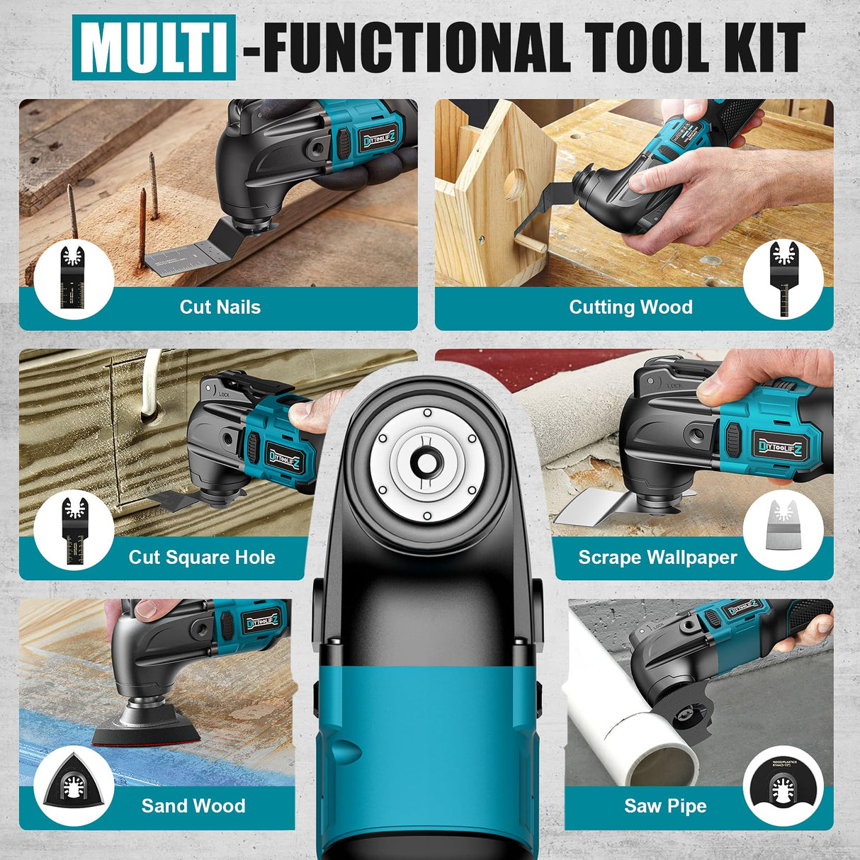 Cordless Oscillating Tool for Makita 18V Battery, 6 Variable Speed Brushless-Motor Tool, Oscillating multi tool kit for Cutting Wood Drywall Nails DIYtoolifz