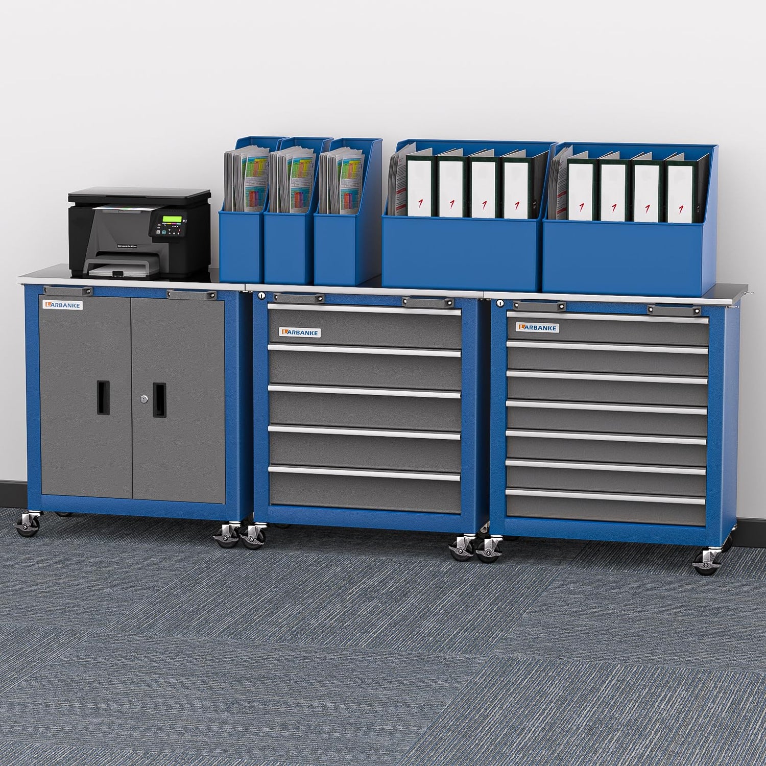 LARBANKE 7-Drawer Rolling Tool Chest with Key Locking System,Tool Chest with 360° Lockable Wheels and Four Padded Feet,can be Formed into a Large LARBANKE