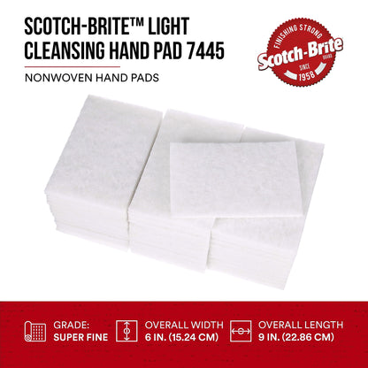 3M Scotch-Brite Light Cleansing Hand Pad 7445, 6 in x 9 in, Mild Abrasive Hand Sanding Pad, For Metal, Vinyl, Porcelain and Other Delicate Surfaces, - WoodArtSupply