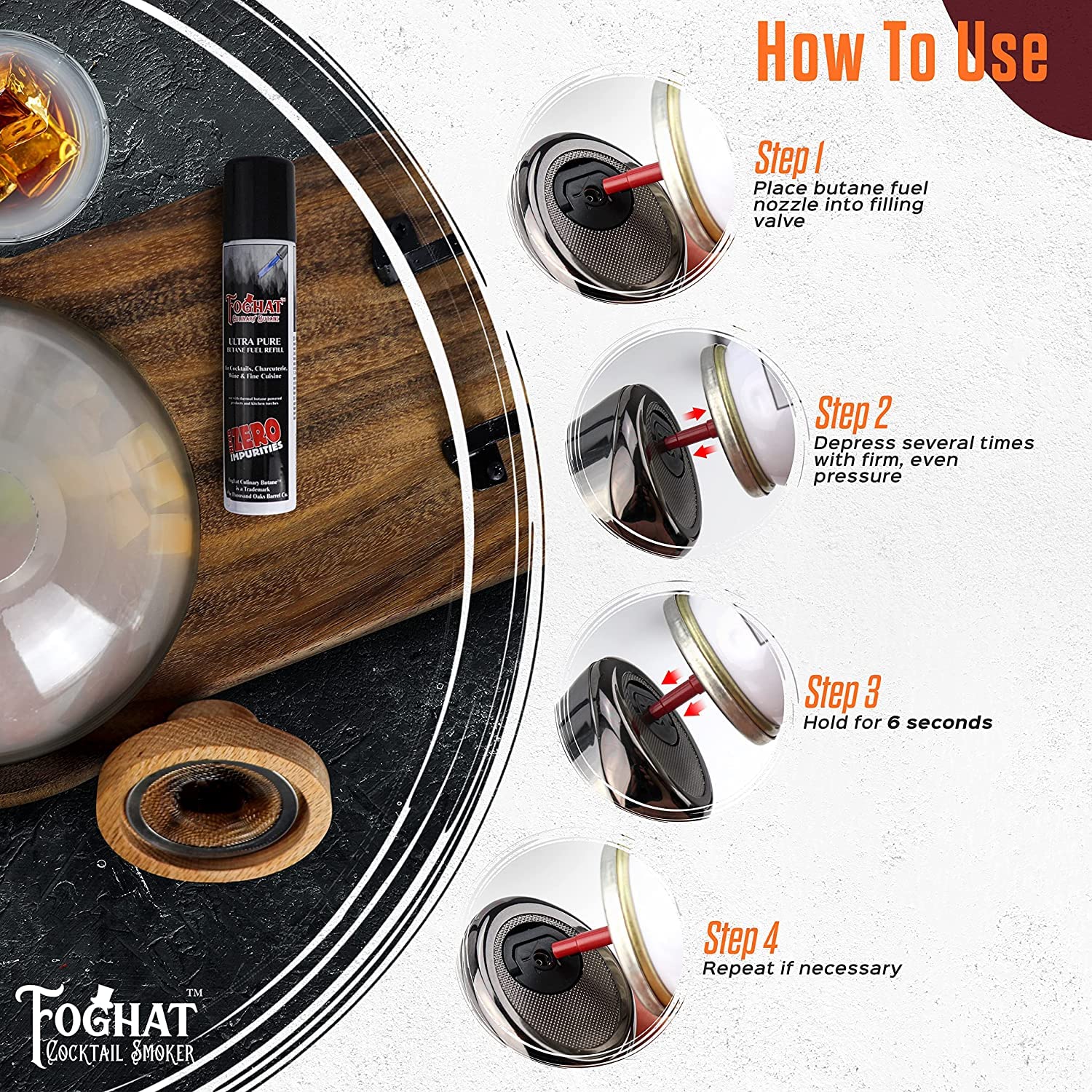 Foghat Cocktail Smoker Torch with Butane (2) for Smoked Cocktails and Cooking - Handheld Refillable Culinary Butane Kitchen Blow Torch Lighter Gun, THOUSAND OAKS BARREL