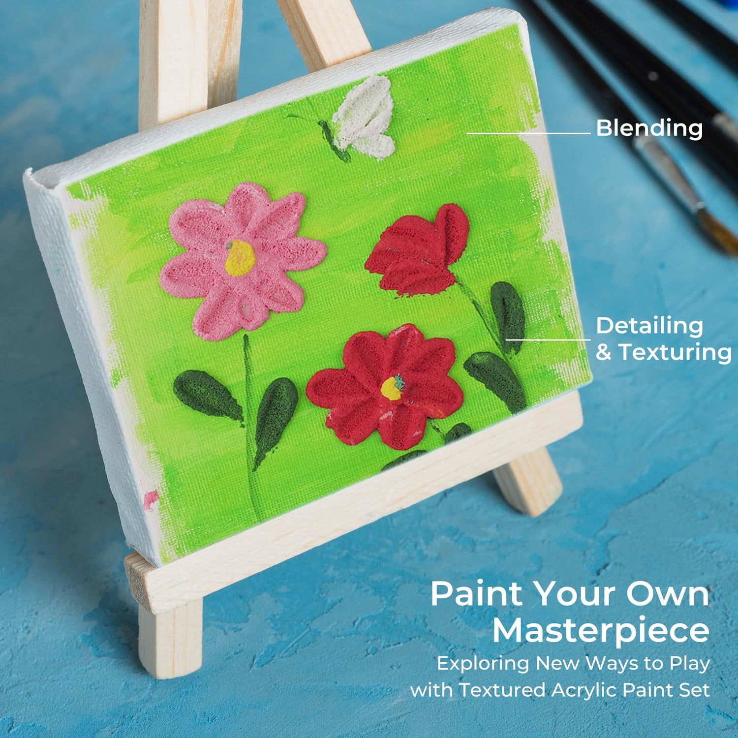 Funto Textured Acrylic Paint Set, 12 Vibrant Colors, Complete Painting Kit with Tools and Canvases, Perfect for Beginners or Professionals Art Craft Funto