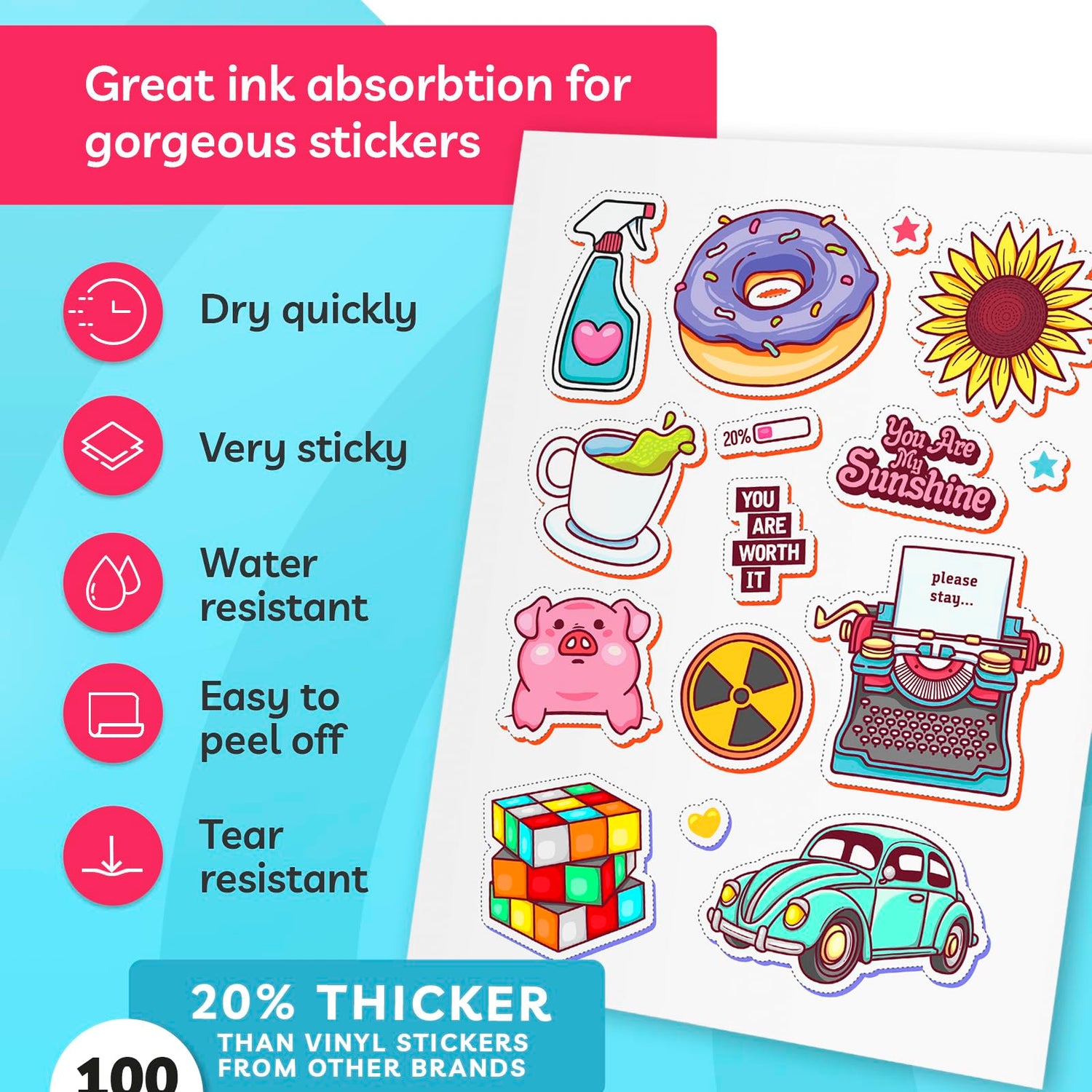 Sticker Paper for Inkjet Printer - Printable Vinyl Sticker Paper - Sticker Paper - (30 Sheets, 8.5 x 11", Matte White) - Sticker Printer Paper - Paper Plan