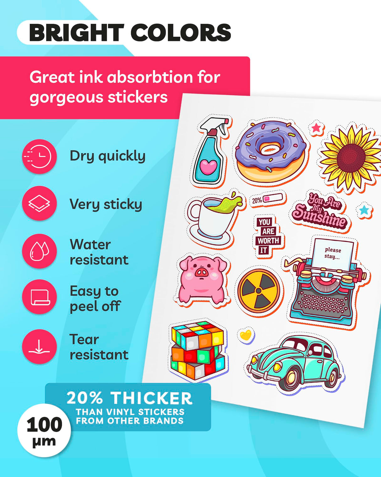 Sticker Paper for Inkjet Printer - Printable Vinyl Sticker Paper - Sticker Paper - (30 Sheets, 8.5 x 11", Matte White) - Sticker Printer Paper - Paper Plan