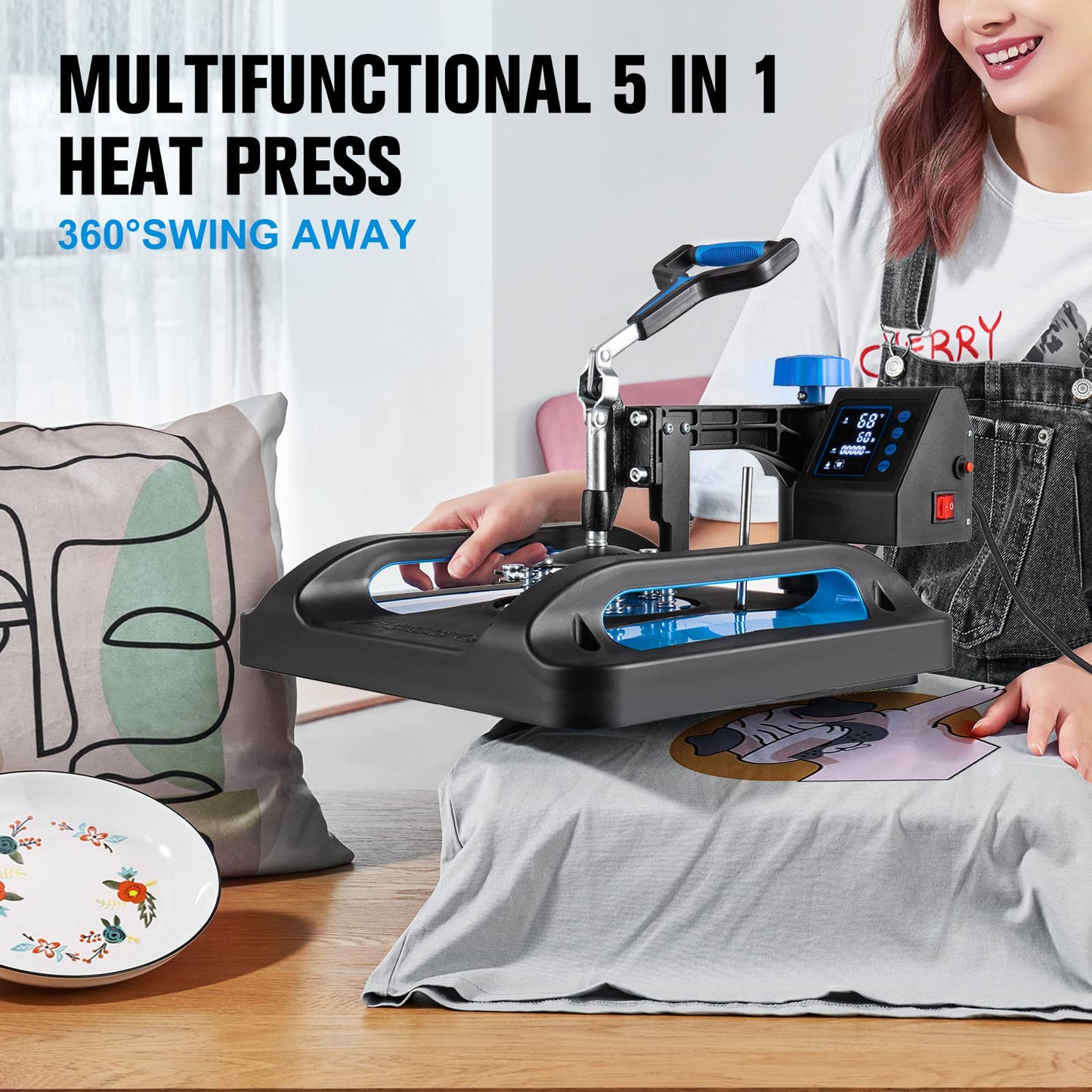 Topdeep Pro Heat Press 15x15 Inch, 5 in 1 Heat Press Machine with 30 OZ Tumbler Press, Swing Away T Shirt Pressing Machine, Combo Tumbler Heat Press