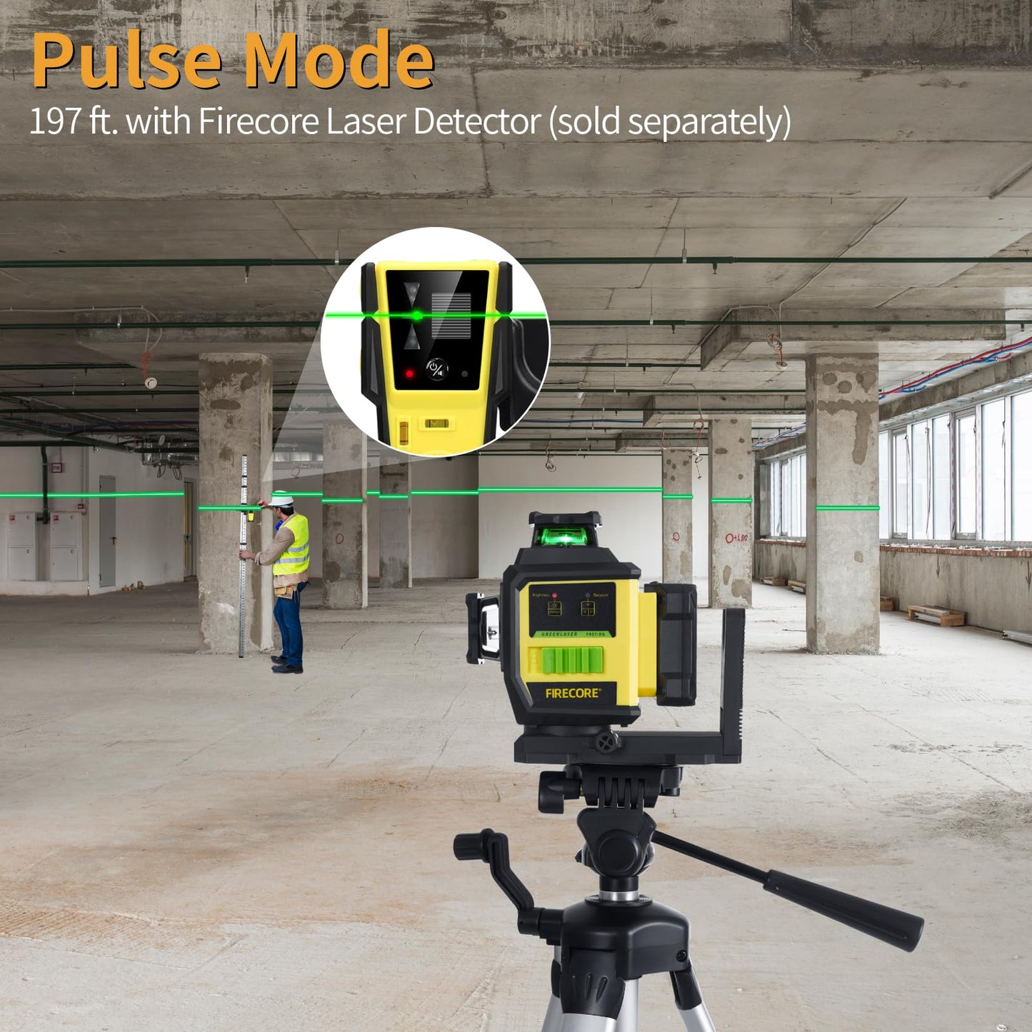 Firecore Laser Level 360 Self Leveling with Tripod, 3 X 360 Green Beam Cross Line Laser Level for Home Renovation, 3 Brightness Adjustment Pulse - WoodArtSupply