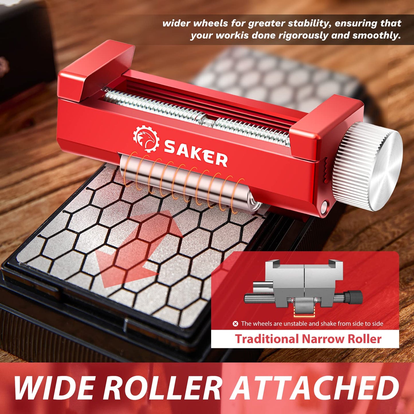 Saker Honing Guide with Whetstone - Red Off-Center Upgraded Honing Tool and Diamond Sharpening Stone Set Kit for Knife, Short Chisels and Planes,