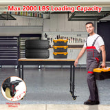 ACONEE 72" x 25" Adjustable Workbench 2000 Lbs Capacity, Rubber Wood Table Heavy Duty Workstation with Hardwood Top, Power Outlets, Metal Frame, ACONEE