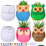 6 Sets DIY Ceramic Owl Succulent Pots Figurines Paint Craft Kit Unpainted Ceramic Bisque Paintable Owl Ceramic Flowerpots with Drainage Hole Ready to Winlyn