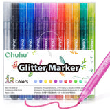 Ohuhu Glitter Markers Pen 12 Glitter Colors Metallic Shimmer Marker Fine Point Tip Water-based Ink for Kids Adults DIY Crafts Greeting Birthday Cards Ohuhu