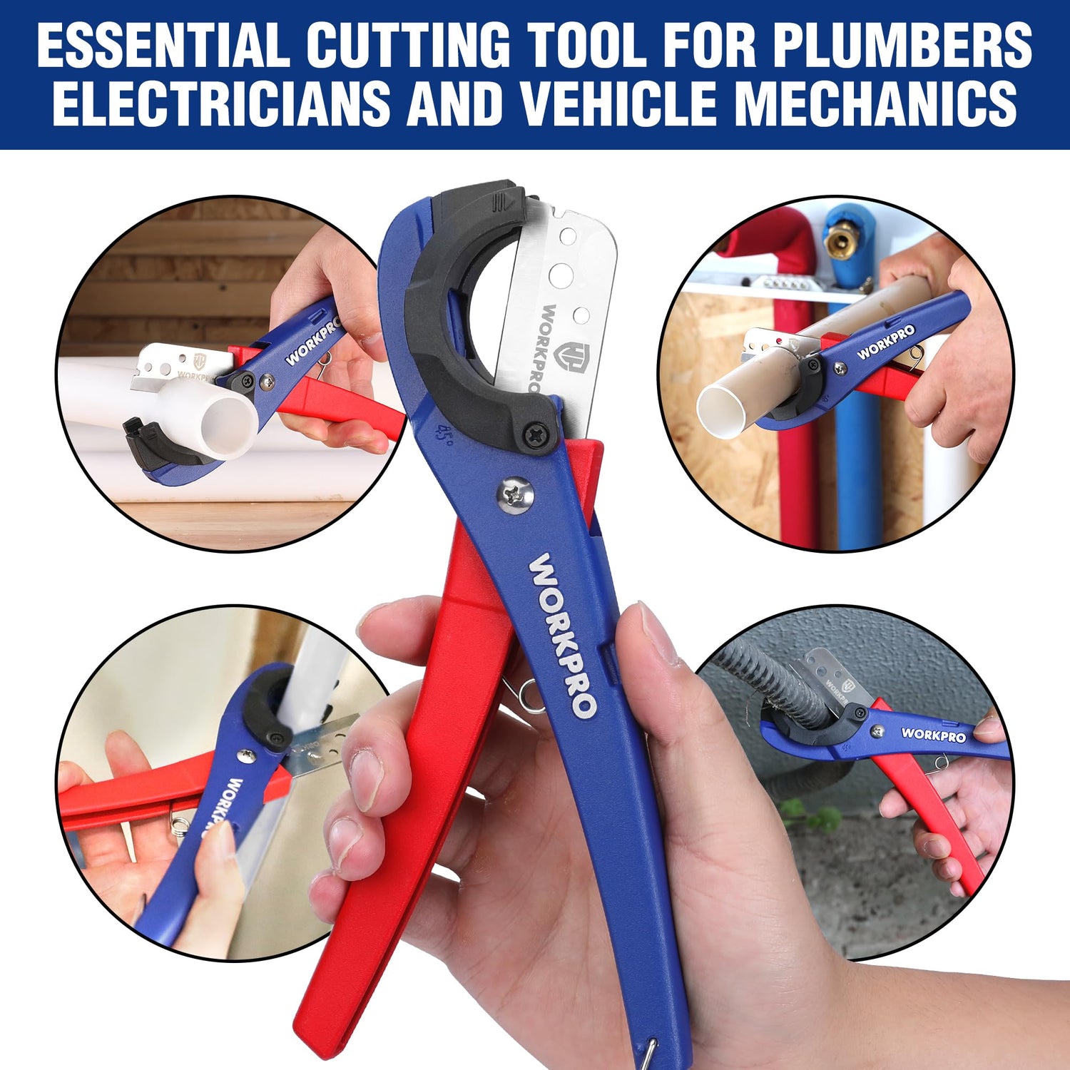 WORKPRO PEX Pipe Cutter with Sharp 7Cr17MoV Blades, Hose Cutter with 1/8"-1-5/8" Cutting Capacity, Tubing Cutter for PPR, PE, PP, and Rubber Hoses, WORKPRO