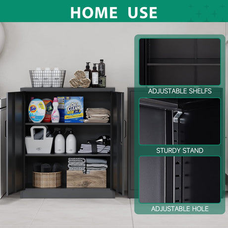 Letaya Metal Storage Cabinets with Lock, Small Locker Steel Cabinets, Adjustable Shelves 2 Doors for Home,Office, Warehouse,Garage(Black-36) Letaya