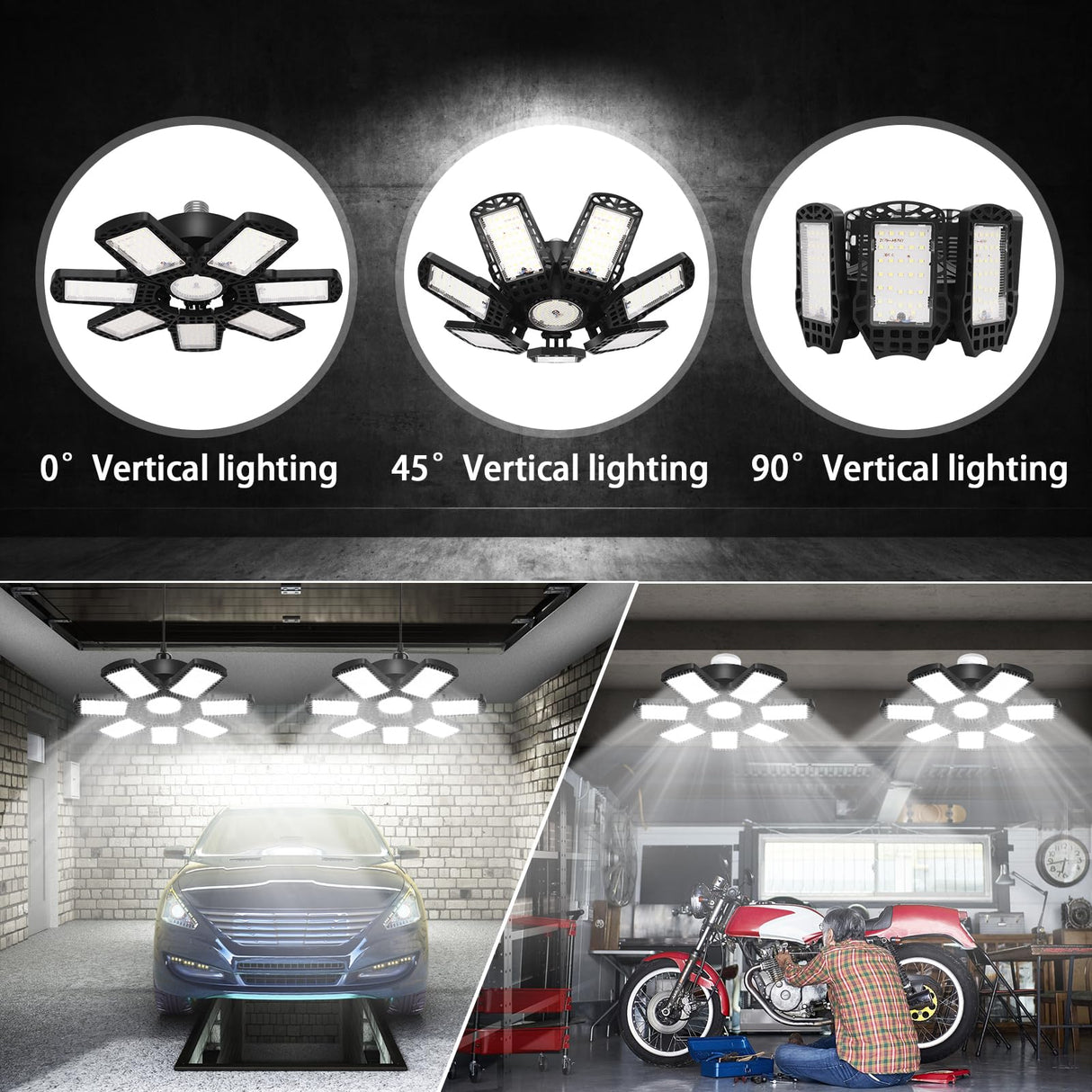 2 Pack LED Garage Light, 240W LED Shop Light Garage Lights, Ceiling Light Garage Lighting with 7+1 Deformable Panels, 24000LM E26/E27 LED Lights for AUDLES