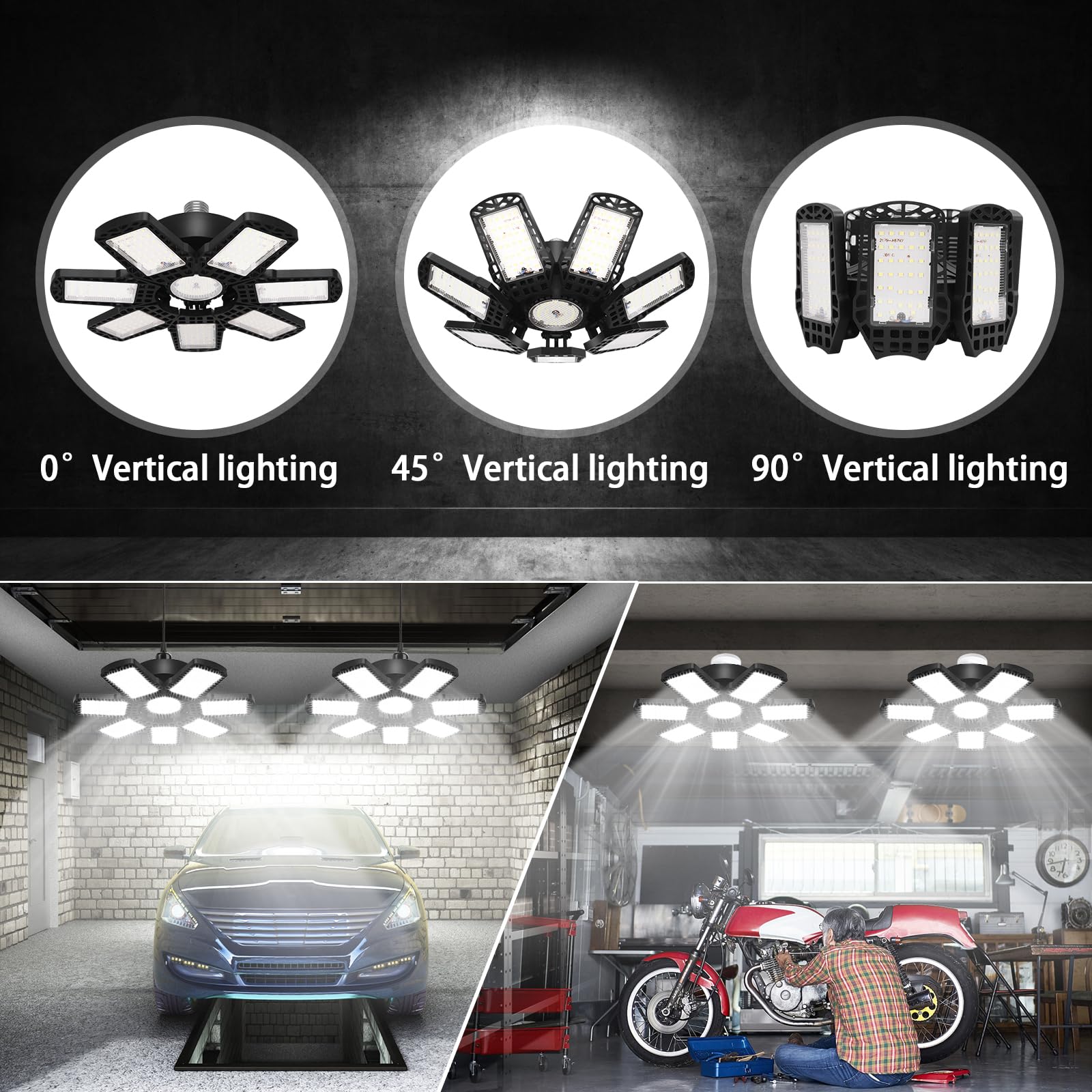 2 Pack LED Garage Light, 240W LED Shop Light Garage Lights, Ceiling Light Garage Lighting with 7+1 Deformable Panels, 24000LM E26/E27 LED Lights for - WoodArtSupply