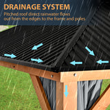 HAPPATIO 11' × 13' Wood Gazebo, Outdoor Hardtop Gazebo with Mosquito Netting and Curtains, Double Metal Roof Patio Gazebo Hard Top Gazebo for Garden, HAPPATIO