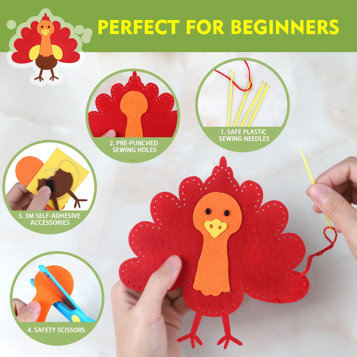 YEETIN Sewing Kit for Kids Ages 6+, Beginner Felt Sewing Craft Kit, DIY Farm Stuffed Animals Making Set, Art Projects for Girls Toys, Learn to Sew YEETIN