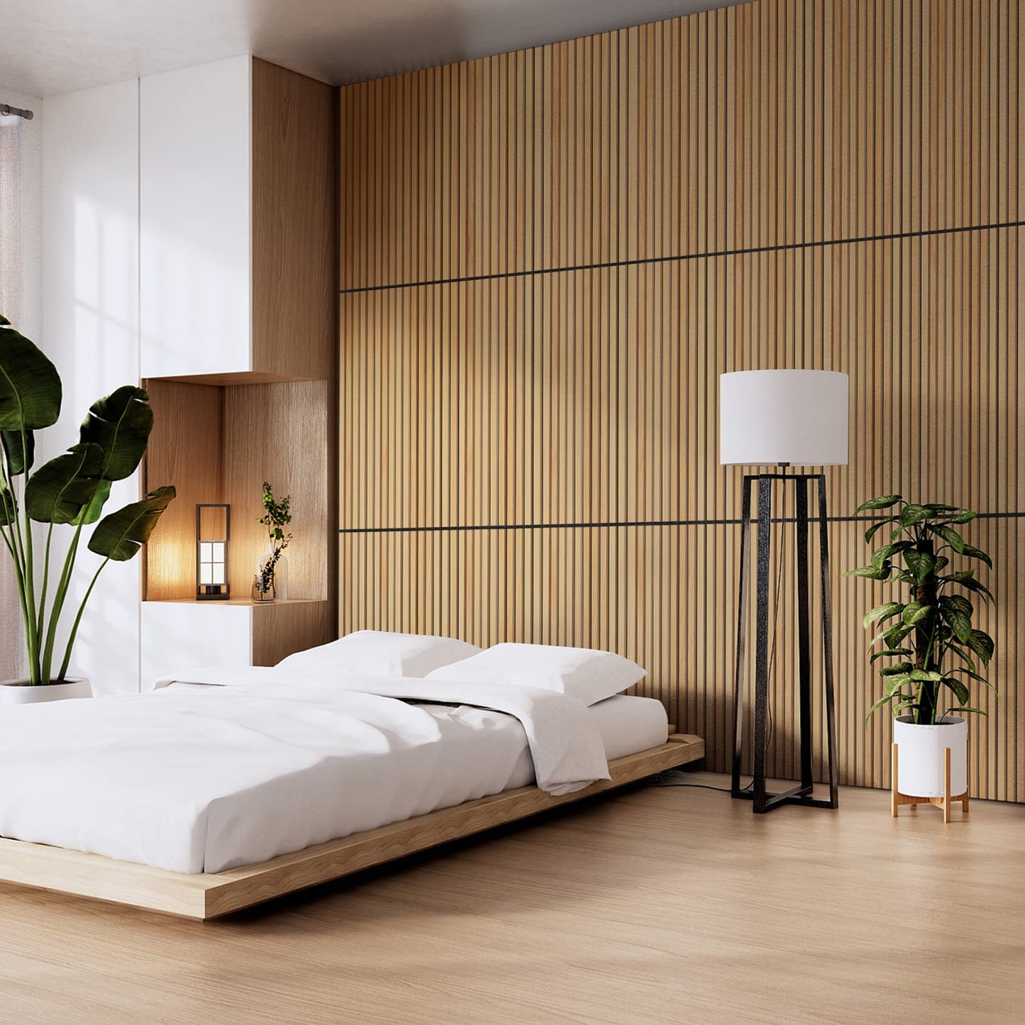 Acoustic Wood Slat Wall Panels for Interior Wall Decor | Soundproof Wall Panels | 3D Slat Wood Panels | Bedroom Sound Absorption Decor | Seamless