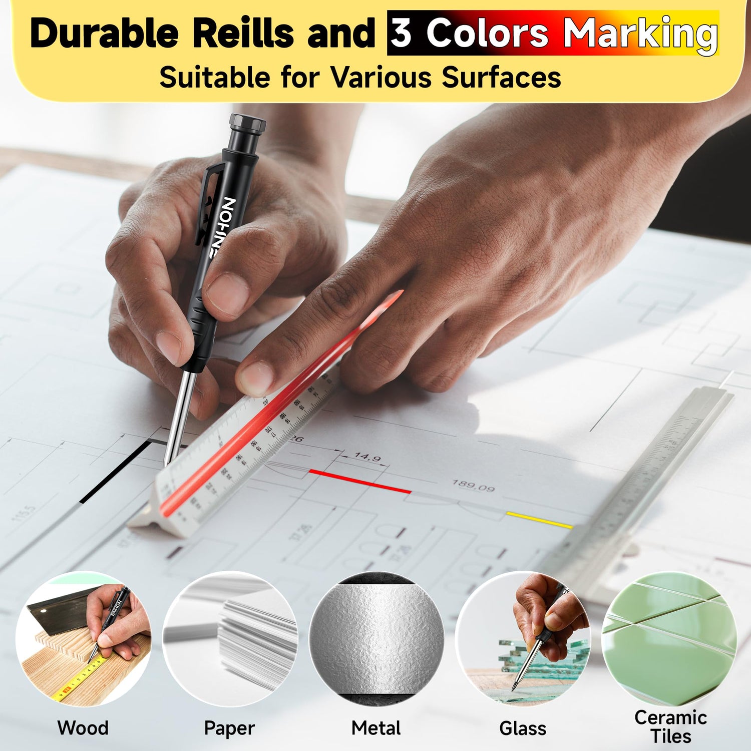 Enhon 43 Pcs Carpenter Pencils Set, Construction Pencils with Sharpener and 39 Refills, Deep Hole Mechanical Carpenter Pencil Set with Retractable Enhon