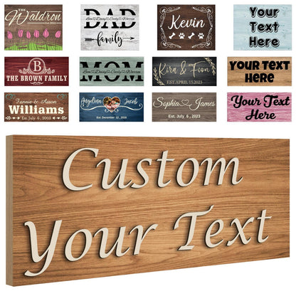 Custom Signs Personalized Wood Sign 3D Home Decor Gifts with Text Customized Wooden Signs Welcome Family Board for Rustic Wall Room Kitchen Farmhouse