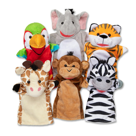 Melissa & Doug Safari Buddies Hand Puppets, Set of 6 (Elephant, Tiger, Parrot, Giraffe, Monkey, Zebra) - Soft, Plush Animal Hand Puppets For Toddlers Melissa & Doug