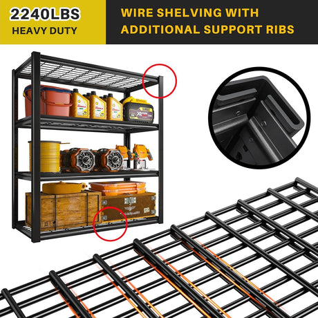 REIBII 40" W Garage Shelving Heavy Duty Storage Shelves 2240LBS Heavy Duty Shelving 4-Tier Adjustable Metal Shelves for Storage Rack Industrial REIBII