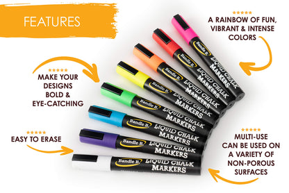 Chalk Markers - 8 Vibrant, Erasable, Non-Toxic, Water-Based, Reversible Tips, For Kids & Adults for Glass or Chalkboard Markers for Businesses, - WoodArtSupply