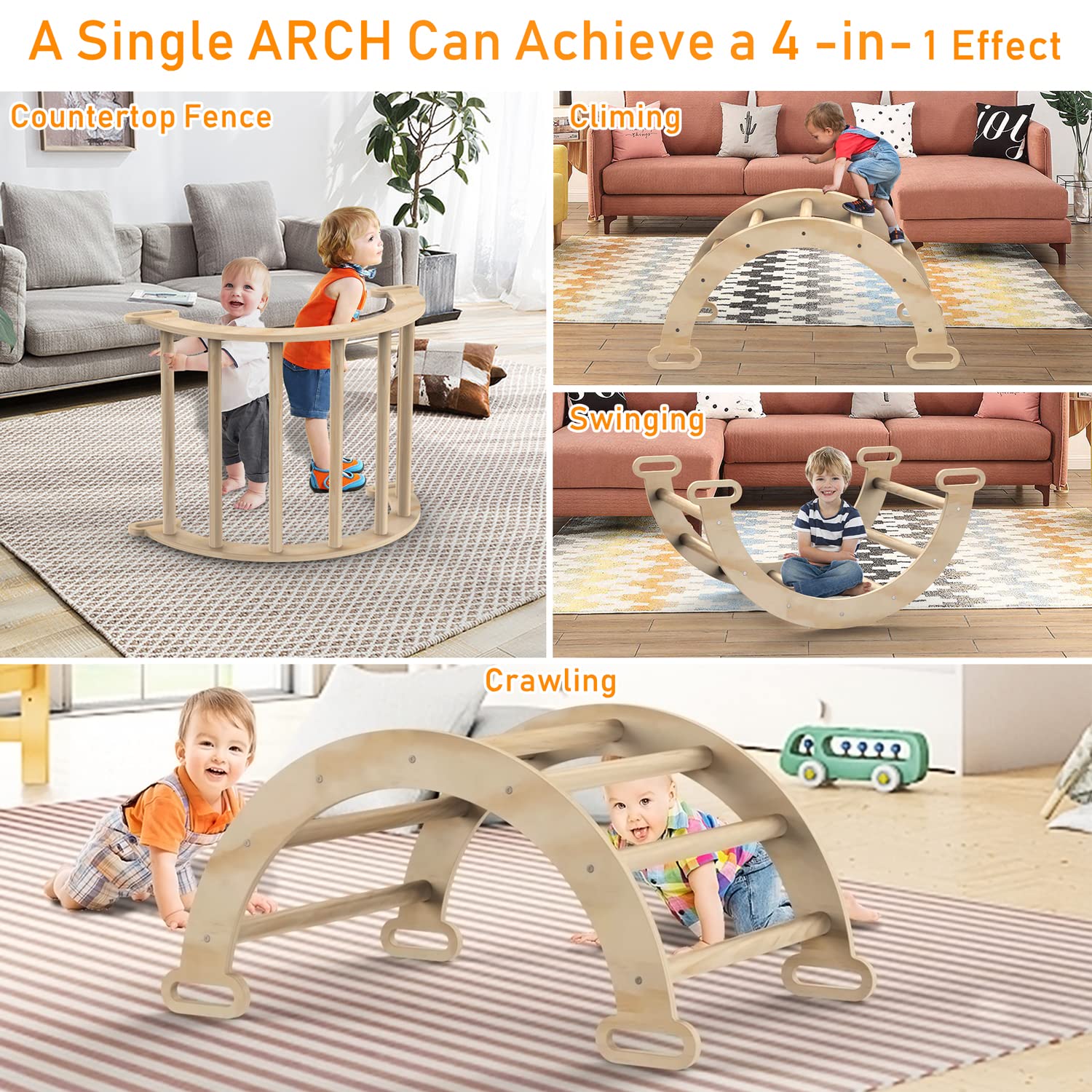 UROSULO Toddler Climbing Toys Indoor, Foldable Climbing Toys for Toddlers, Montessori Climbing Set with Triangle Climber, Arch Ramp, Rock Climber, UROSULO