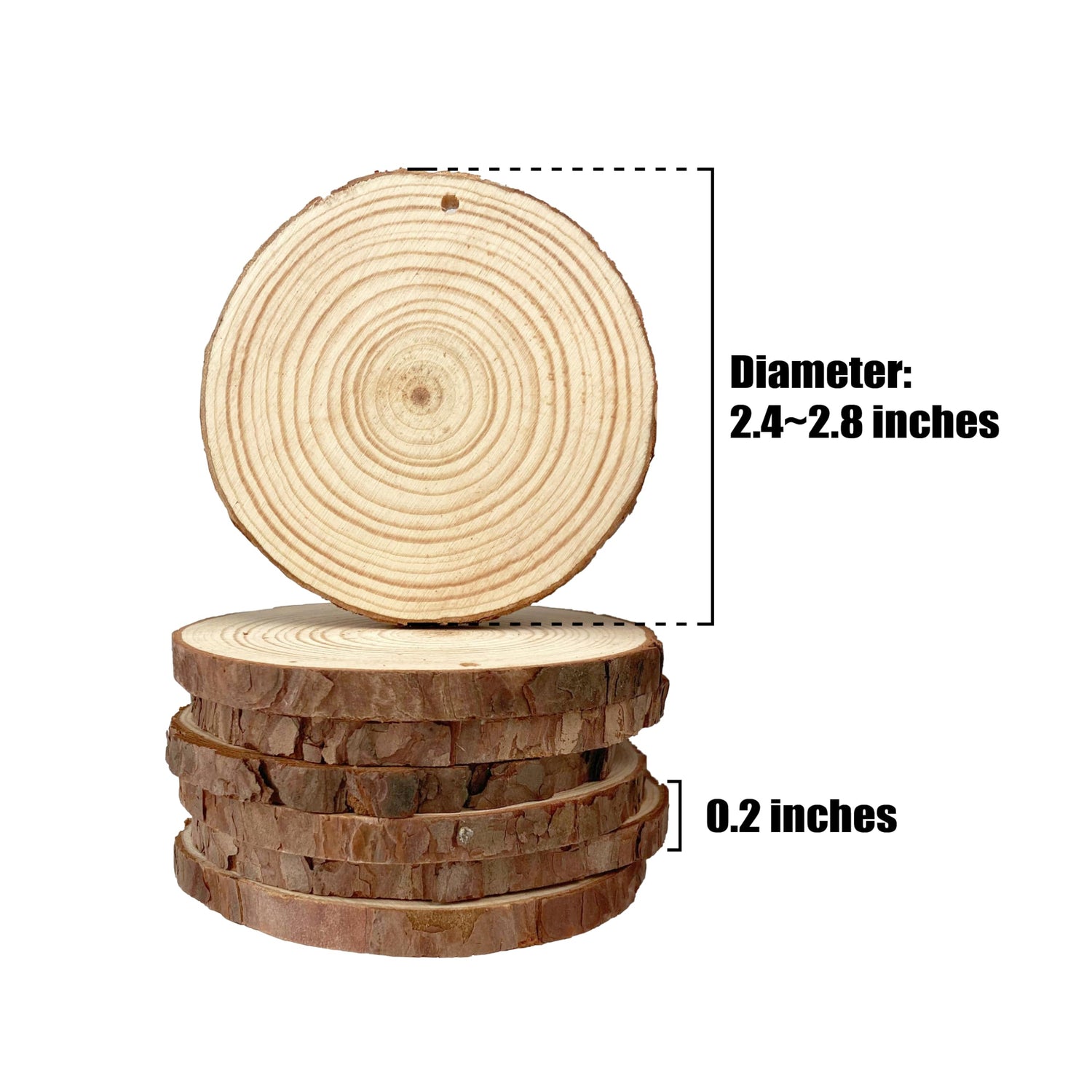 30 Pcs Natural Wood Slices, Unfinished Wooden Circles Slices with Hole, Tree Slices DIY Christmas Ornaments, 2.4-2.8 Inches Tree Slices HANWER