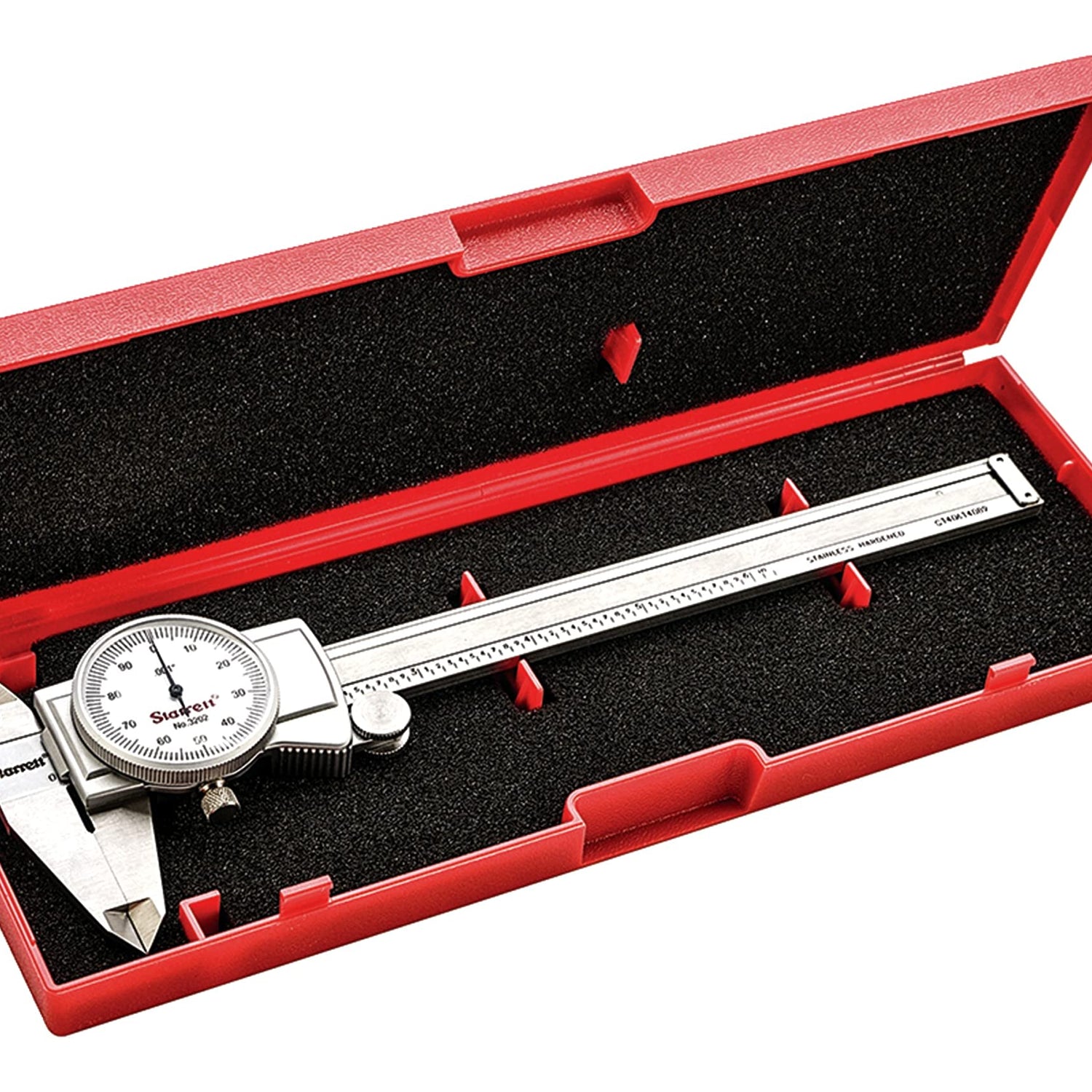 Starrett Dial Caliper with Adjustable Bezel and Fitted Case - White Face, 0-6" Range, -0.001" Accuracy, 001" Graduations - 3202-6 Starrett