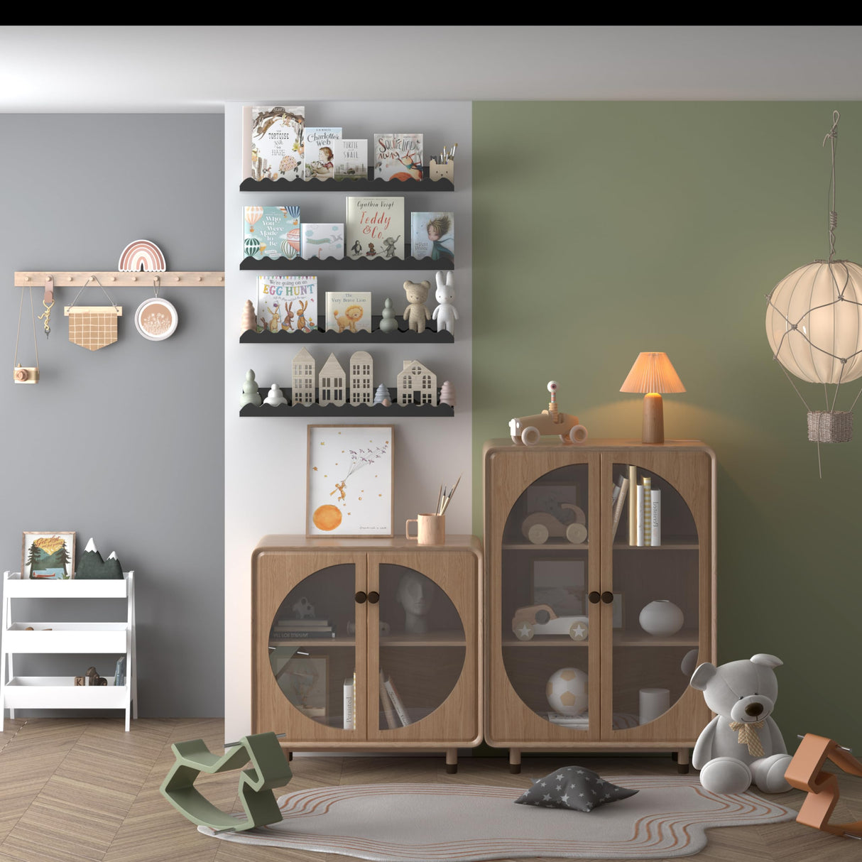 Seocry Set of 4 Kids' Wood Floating Bookshelves for Nursery - Stylish Storage and Display Ledge Seocry