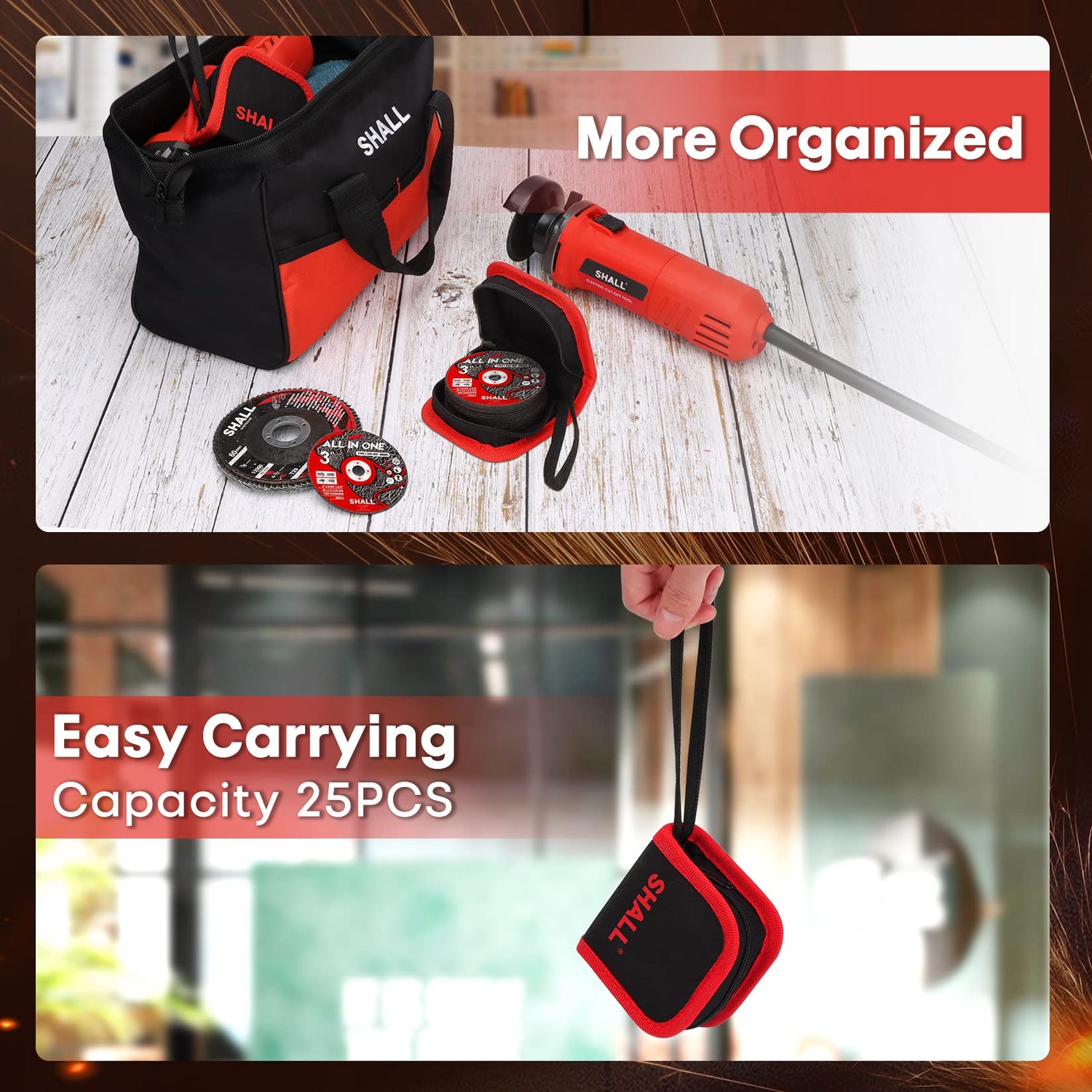 SHALL 25-Pack Cut Off Wheels 3” x 3/8” x 3/64” - Ultra Thin Cutting Wheel with Pouch for Angle Grinder & Cut-Off Tools - Fast Cutting Disc for INOX, SHALL