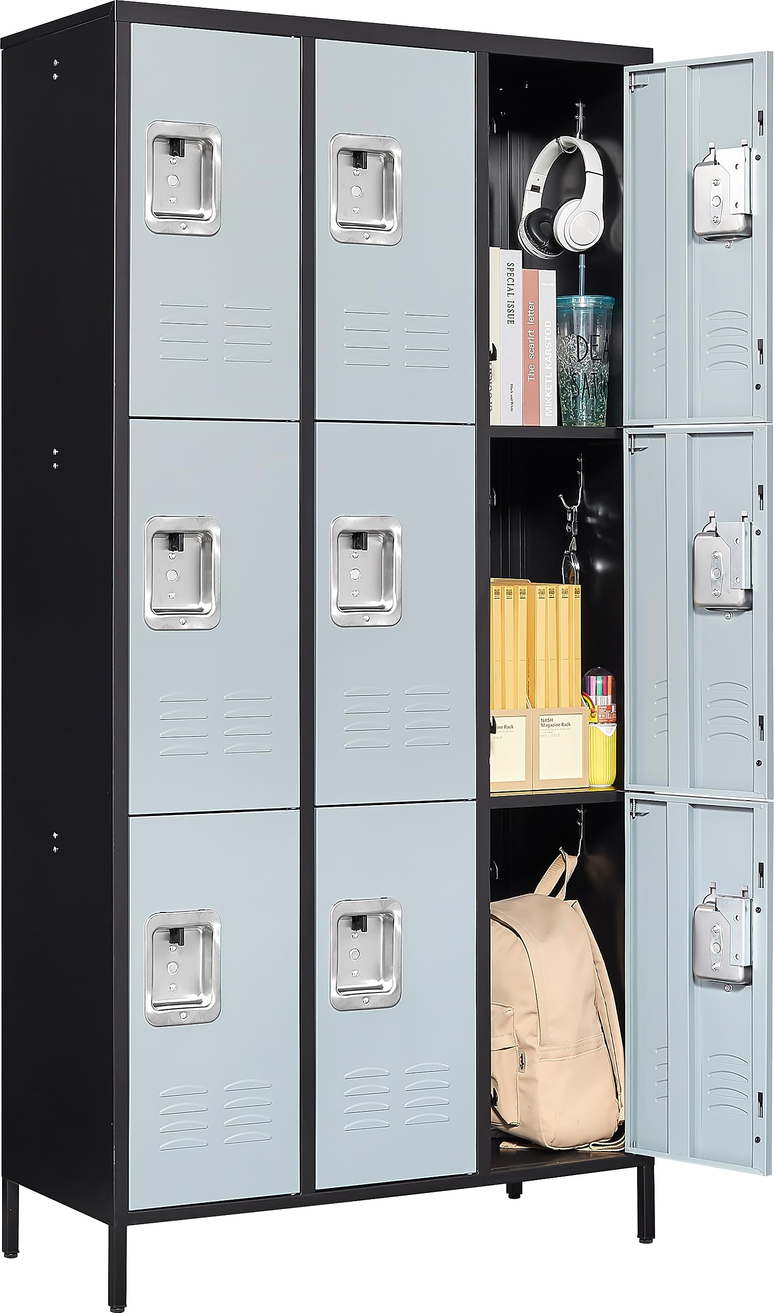 Fesbos 72" Metal Locker for Employees 9 Doors Black & Gray Steel Storage Locker for Office, School, Gym - Metal Storage Cabinets for Home, Office, - WoodArtSupply