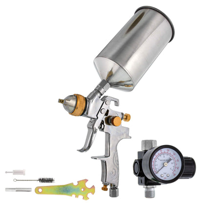 TCP Global® Brand Professional 1.3mm HVLP Spray Gun-gravity Feed-auto Paint Basecoat Clearcoat with Air Regulator (G6600-13) - WoodArtSupply