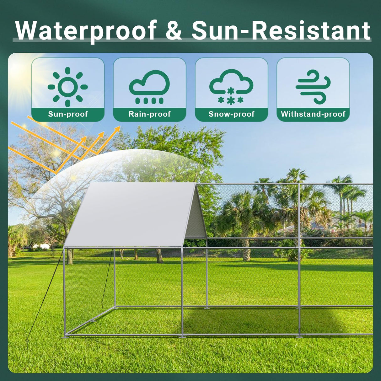 CHICKENPEN Large Metal Chicken Coop Walk-in Poultry Cage Chicken Run Pen Rabbit Duck House with Waterproof and Anti-UV Cover for Outdoor Farm Use CHICKENPEN