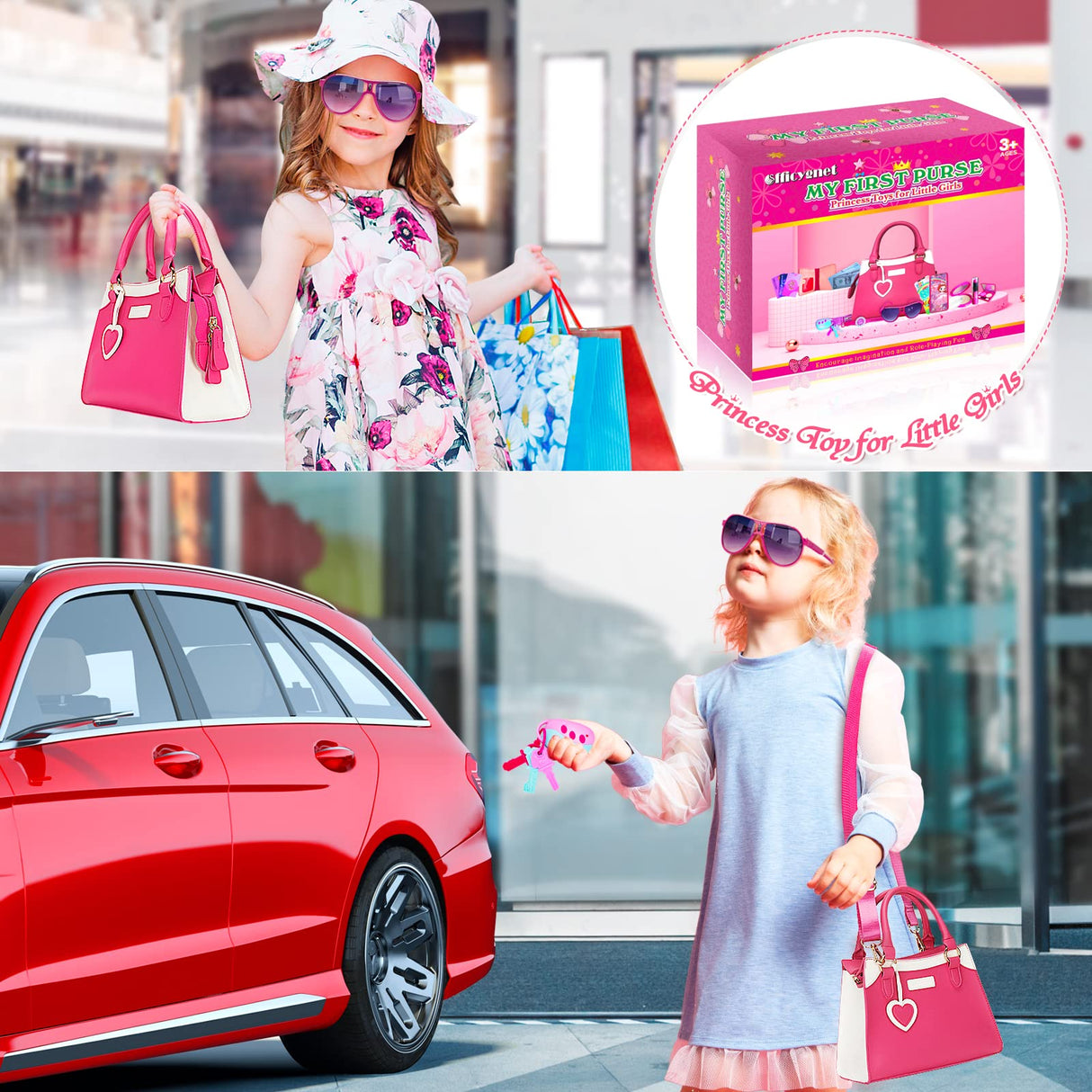 Officygnet Play Purse for Little Girls, Princess Pretend Play Girls Toys for 3 4 5 6 7 8 Year Old, Toddler Purse with Accessories, Kids Toy Purse Officygnet