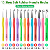 73 Pack Crochet Hooks Set, 13 PCS 2mm(B)-10mm(N) Ergonomic Soft Grip Crochet Handles Yarn Knitting Needles Kit with Case for Arthritic Hand, Inscraft INSCRAFT