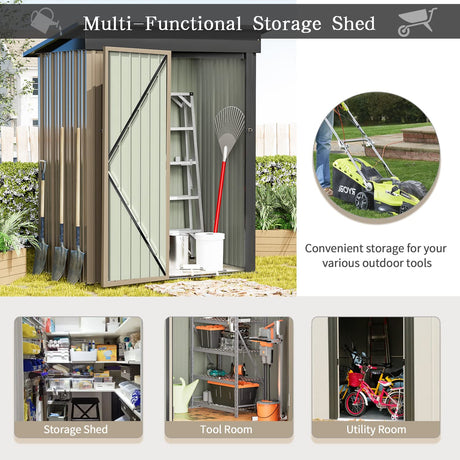 Greesum Metal Outdoor Storage Shed 5FT x 3FT, Steel Utility Tool Shed Storage House with Door & Lock, for Backyard Garden Patio Lawn (5' x 3'), Brown Greesum