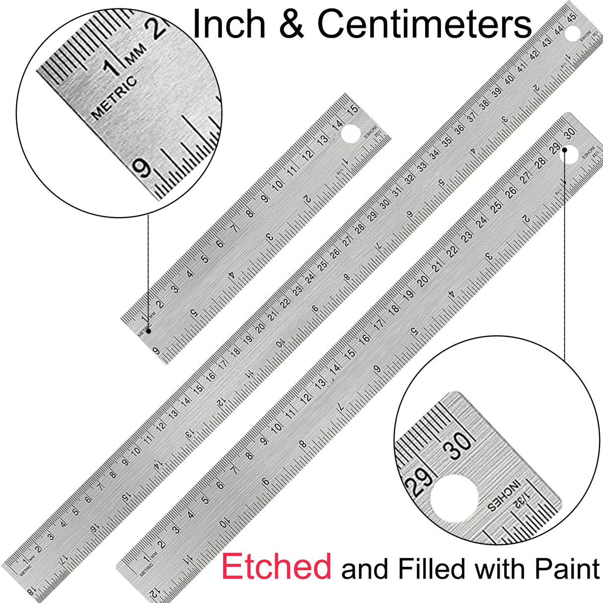 Metal Ruler:[6+12+18 Inch] Stainless Steel Metal Ruler with Cork Backing Non-Slip Rulers with Inch and Centimeters Metal Ruler 6 Inch 12 Inch 18inch Btanadi