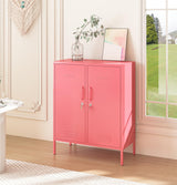 Aiasuit 2 Doors Lockable Metal Storage Cabinet 3 Tiers Shelf Multifunctional Storage Organizer Detachable Shelves Easy to Assemble Red Size: 39.37”H Aiasuit