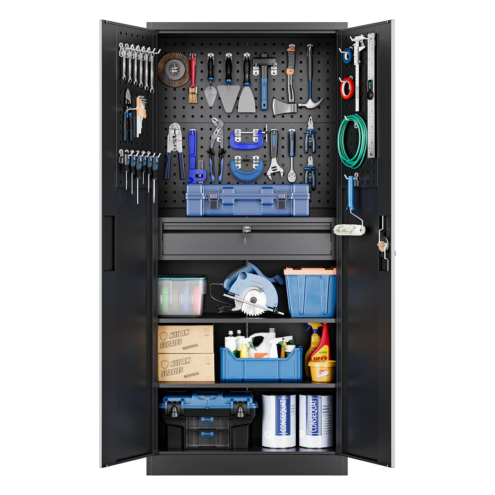 Yizosh Metal Garage Storage Cabinet with Locking Doors and Drawers, Heavy Duty Steel Tool Cabinet with Pegboard, 71" - Lockable Cabinets for Garage, - WoodArtSupply