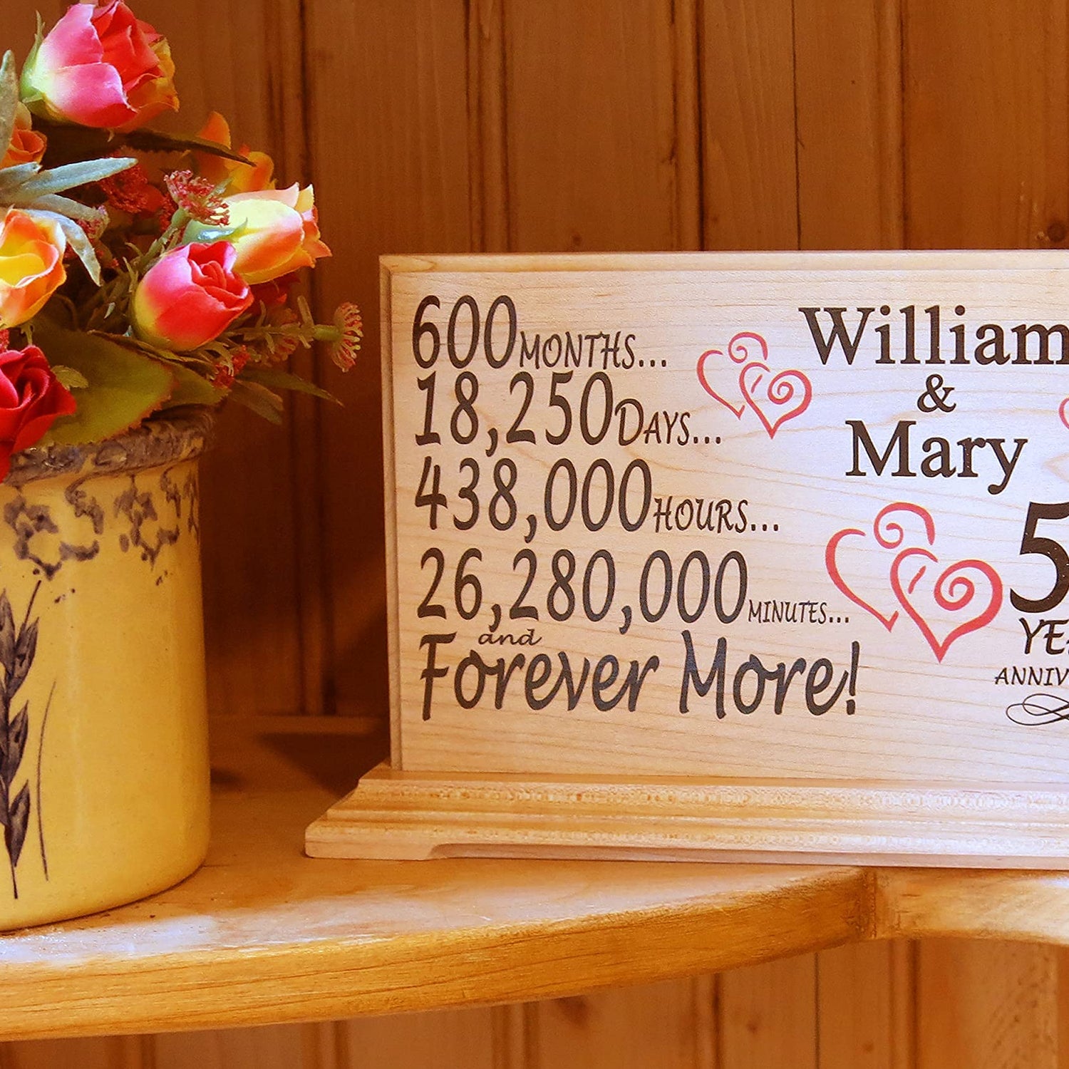 Custom Wedding Anniversary Plaque Personalized Gift for Husband Wife or Couple - By The Year - SOLID WOOD Broad Bay