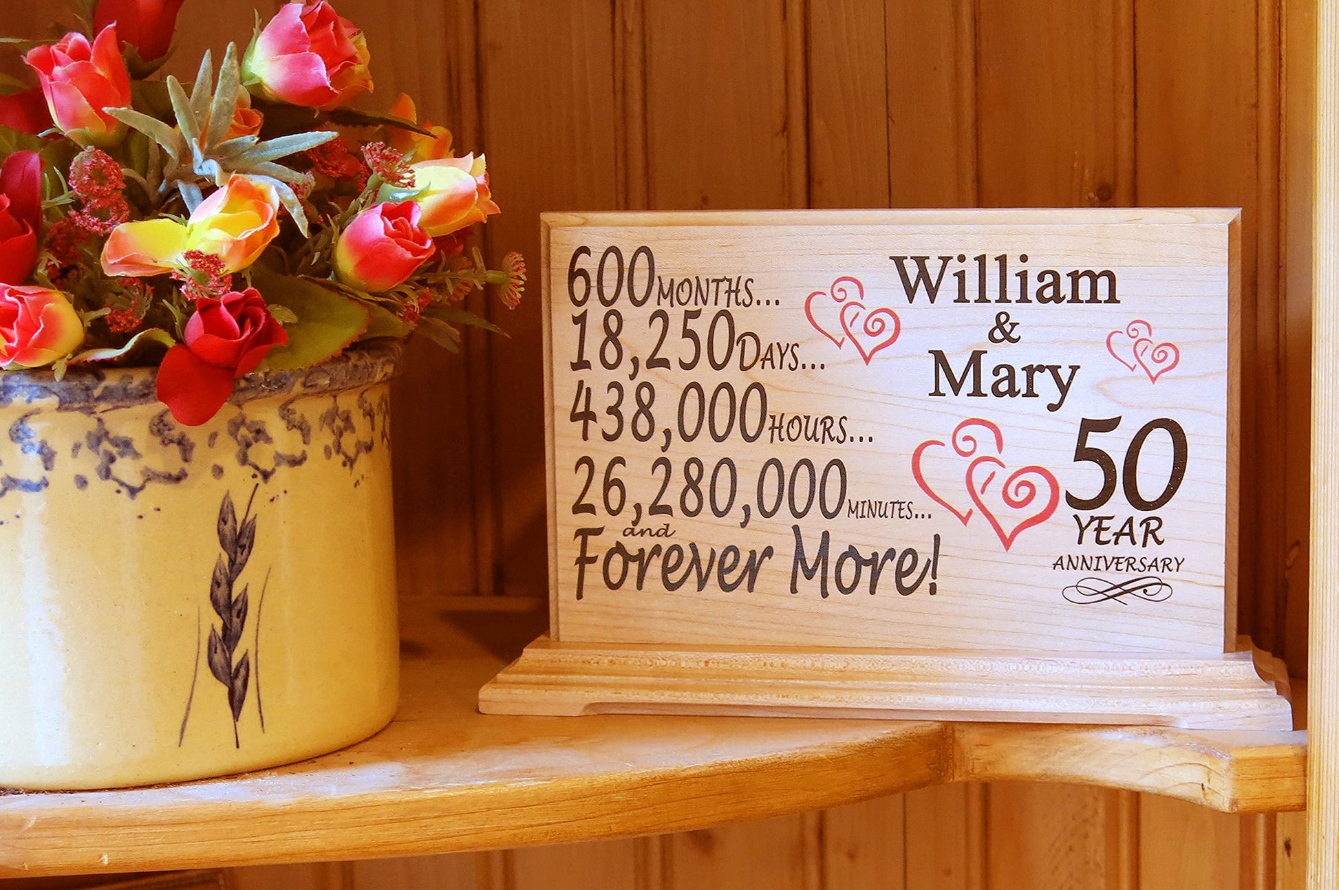 Custom Wedding Anniversary Plaque Personalized Gift for Husband Wife or Couple - By The Year - SOLID WOOD - WoodArtSupply