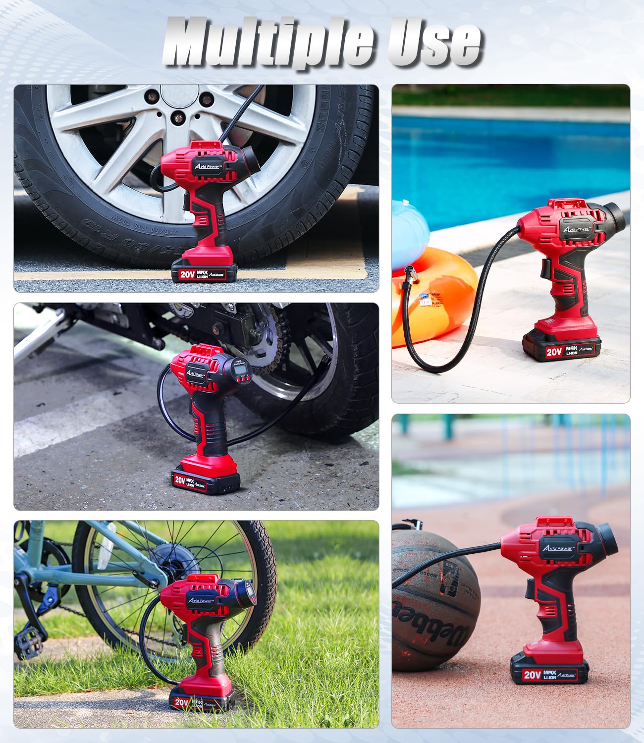 AVID POWER Tire Inflator Portable Air Compressor, 20V Cordless Car Tire Pump, Rechargeable Battery Powered Air Compressor w/12V DC Adapter, Digital AVID POWER